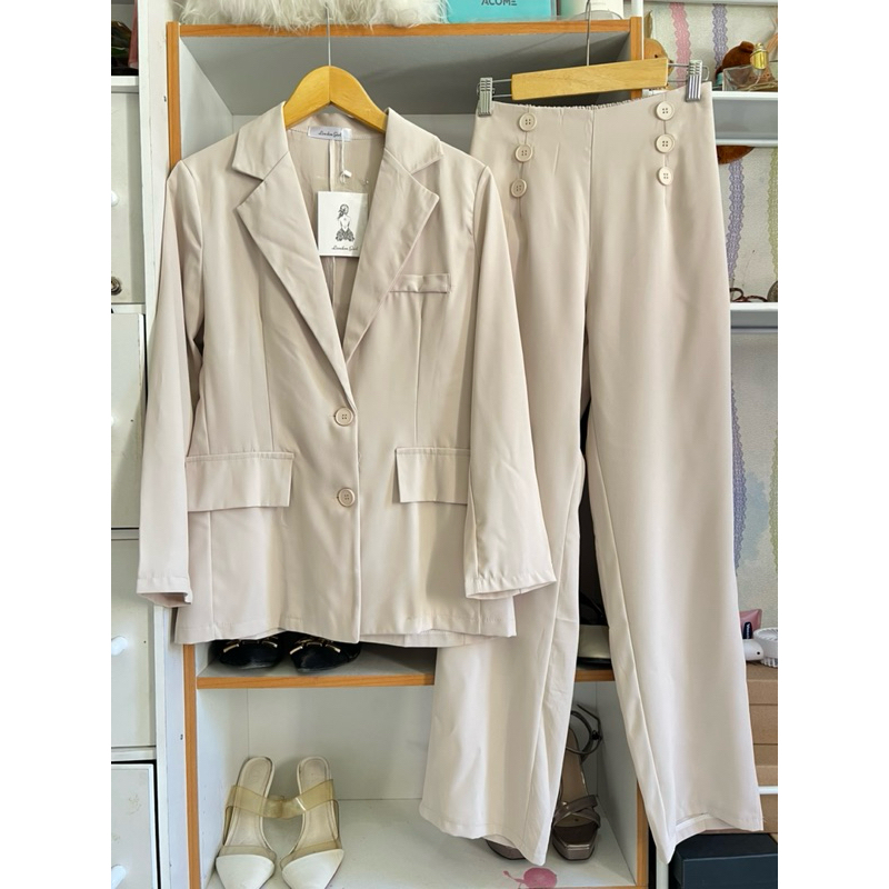 [Ijuf] Yulia set stelan blazer baggy pants premium import bangkok Bkk Poliester