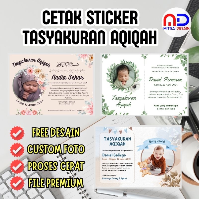 

Cetak Sticker / Kartu Tasyakuran AQIQAH Baby / Bisa Custom Foto