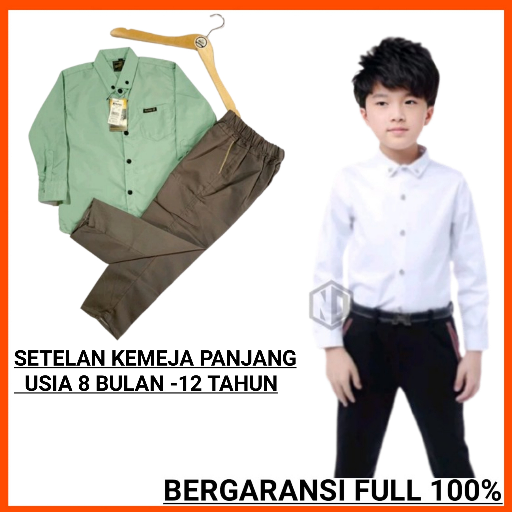 Setelan kemeja anak polos panjang TERSEDIA 14 warna kemeja dan 3 warna celana hitam abu mocca