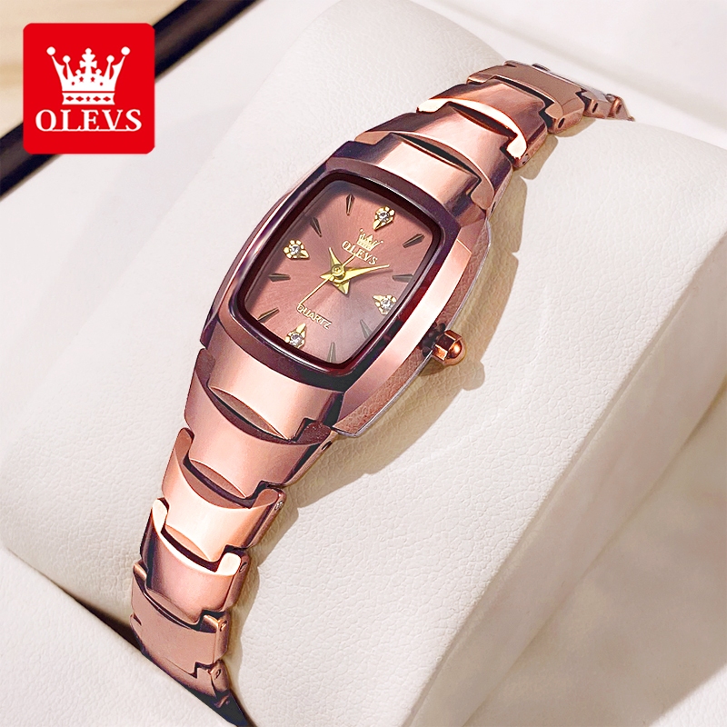 OLEVS Jam Tangan Wanita Original Anti Air Tahan Fashion Analog Baja tungsten Bisnis Mawar emas Mewah