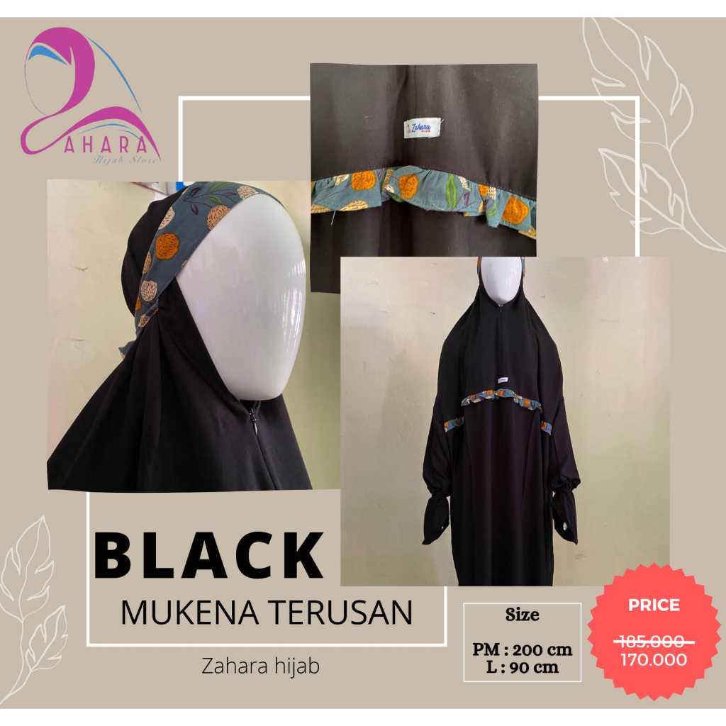 mukena terusan hitam model lesti