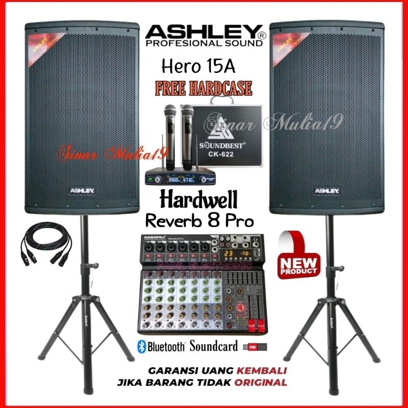 Paket Karaoke Speaker Aktif 15 Inch Ashley Hero 15a Mixer Hardwell Reverb 8 Pro Mic Wireless Soundbe