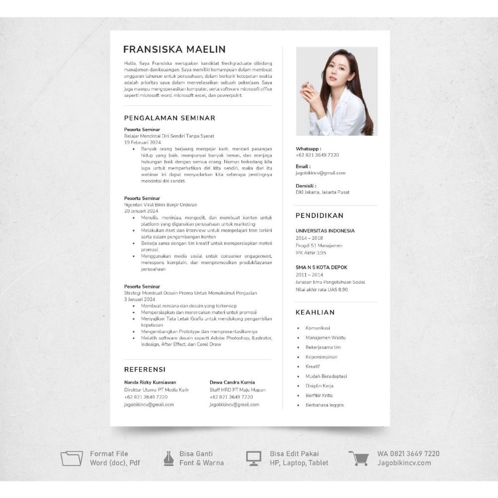 

RB CV ATS Friendly Pembuatan CV Kreatif Paket Surat Lamaran Kerja Lengkap Bahasa Inggris