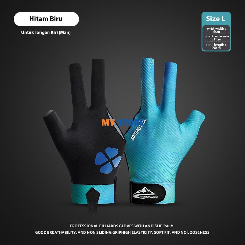 Sarung Tangan Billiard Golovejoy XG77 New Model Tangan Kiri 3 Jari Terbuka Tertutup Lycra Kidal