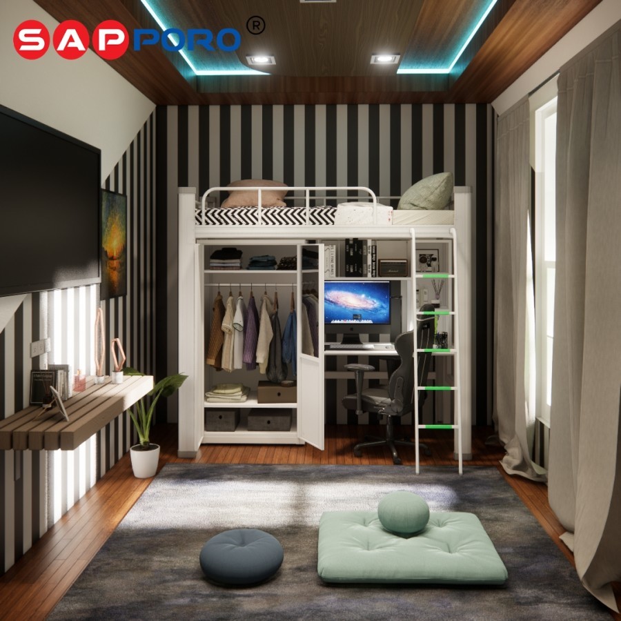 SAPPORO MANLY - Ranjang Susun Apartment Minimalis Loft Bed Besi