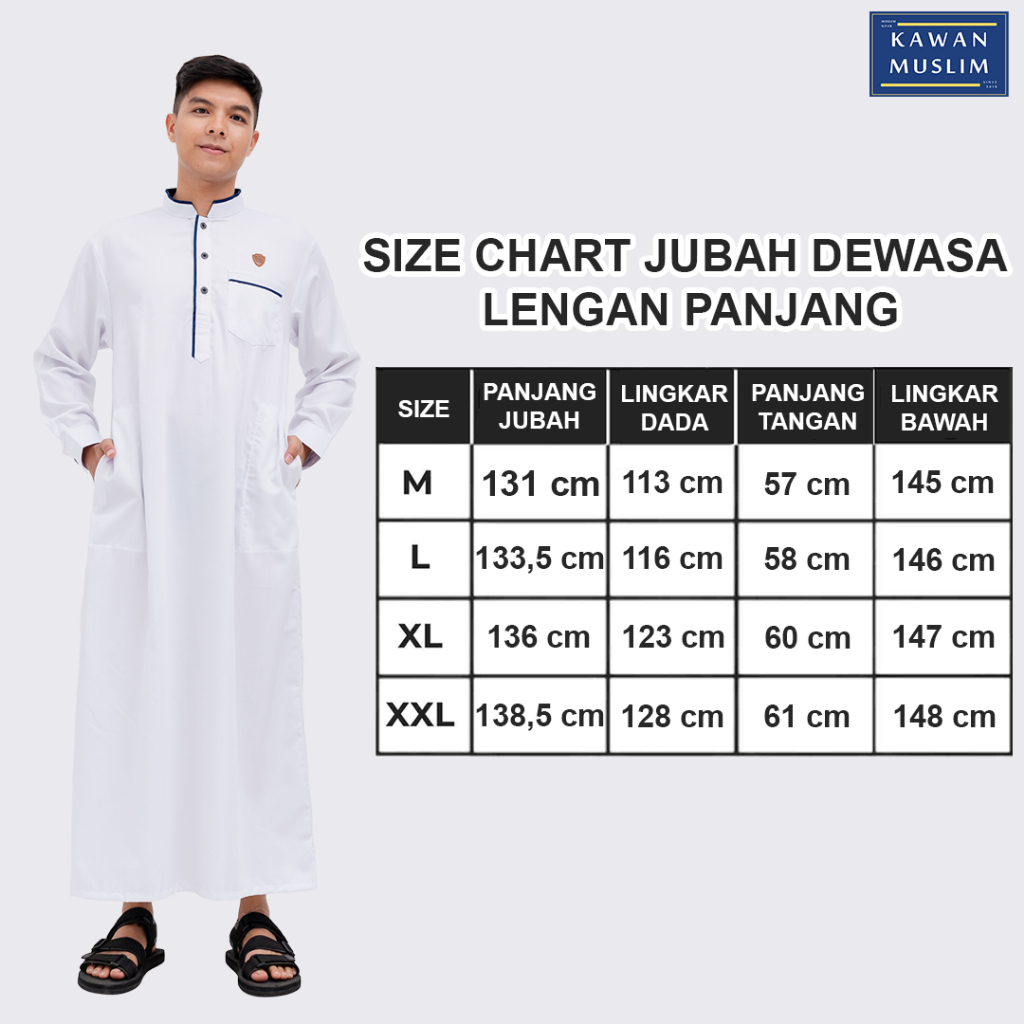 Kawan Muslim - Baju Muslim Pria Jubah Kamus Lengan Panjang Premium Original Jubah Pria Manset Putih-1