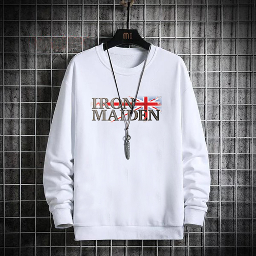 Sweater Iron Maiden Crewneck Bahan Premium White Cotton Fleece