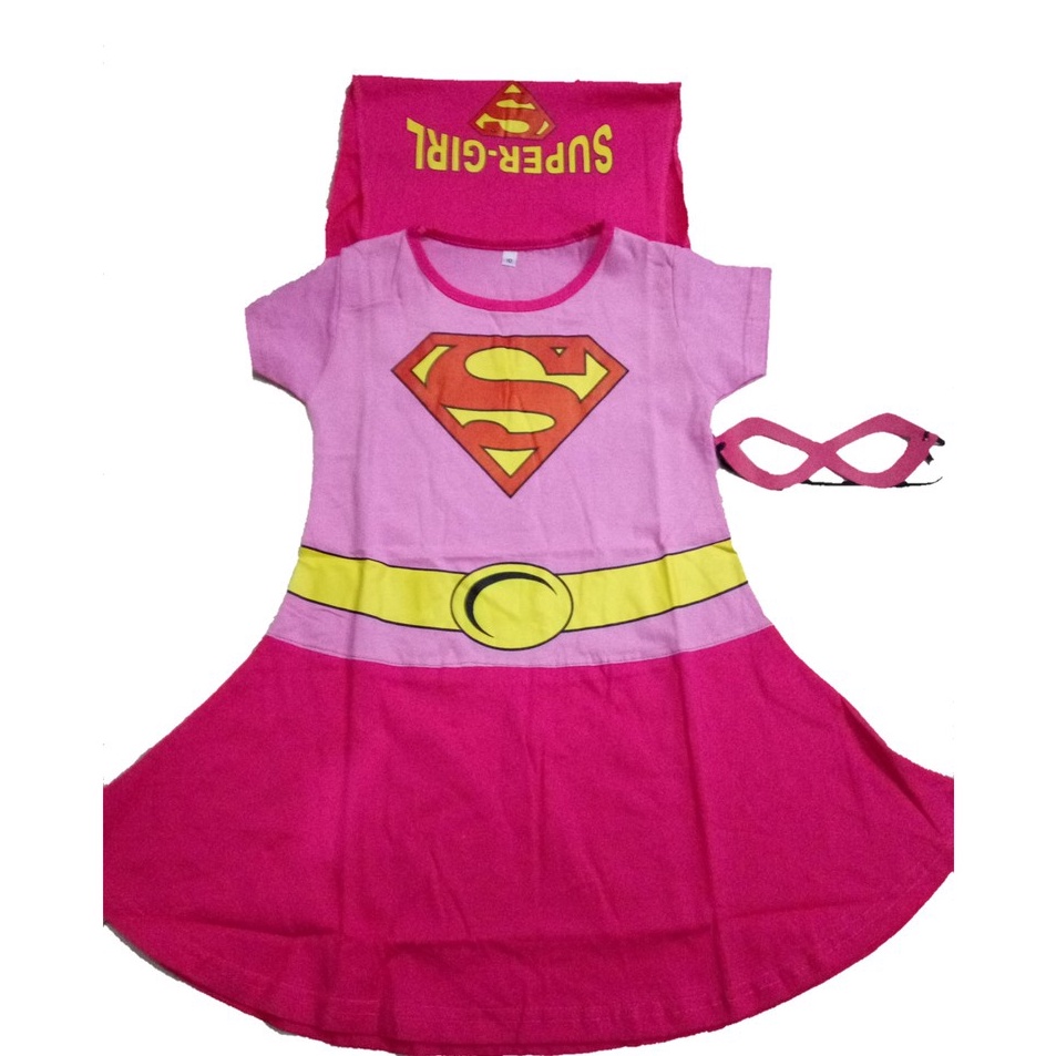 Harga Meriah  Dress Supergirl kostum anak perempuan Supergirl Pink free topeng
