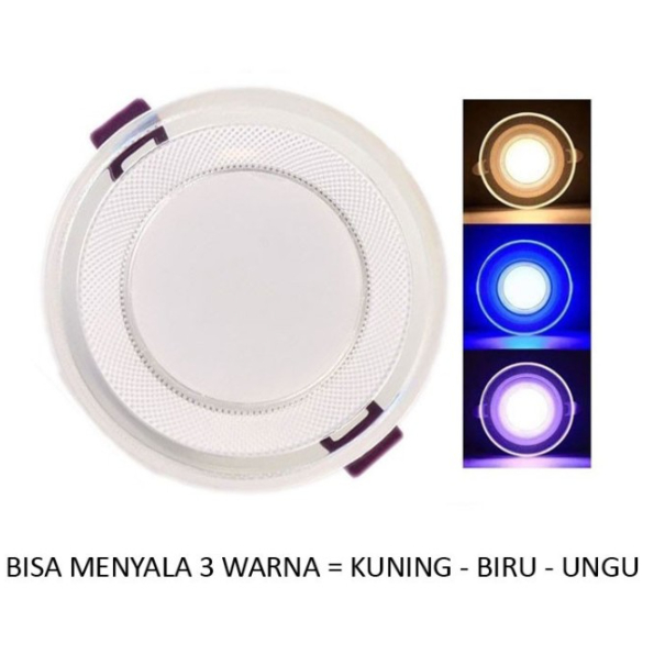 Lampu Led Downlight Waseo / Horici / Tota 9 Watt 3 Warna Biru Kuning Ungu Panel Light