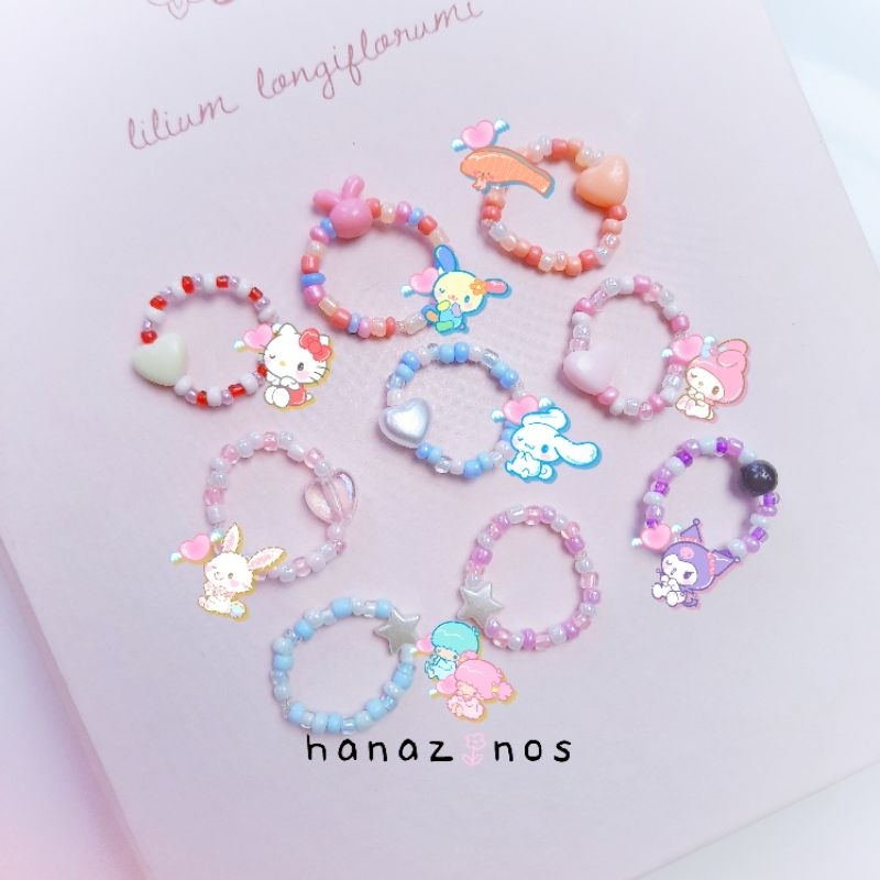 coquette cute sanrio rings hello kitty, my melody, kuromi, cinnamoroll, usahana, little twin stars, 