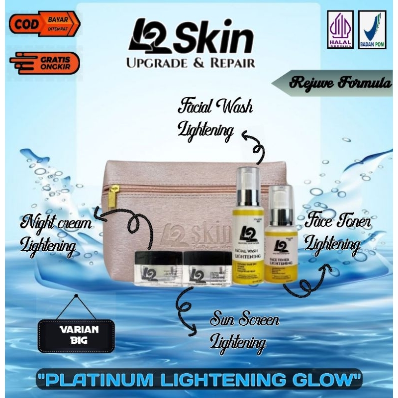 Paket L2 Skin Platinum Lightening Glow Varian Big Paket Skincare Untuk Kulit Normal Kering Sensitif 