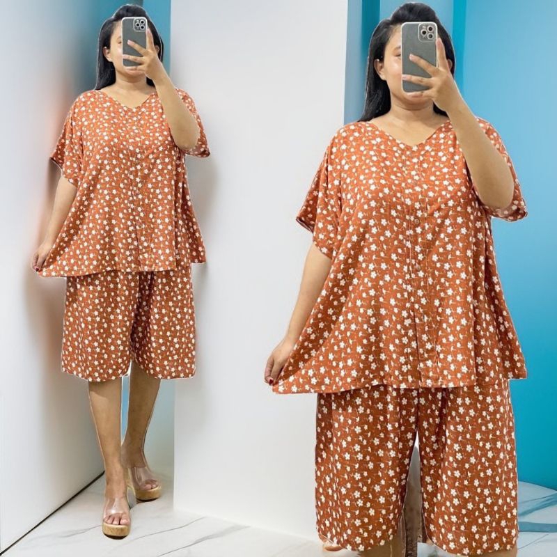 Piyama Jumbo Bigsize BB 80++ Bahan Rayon Motif Super Adem