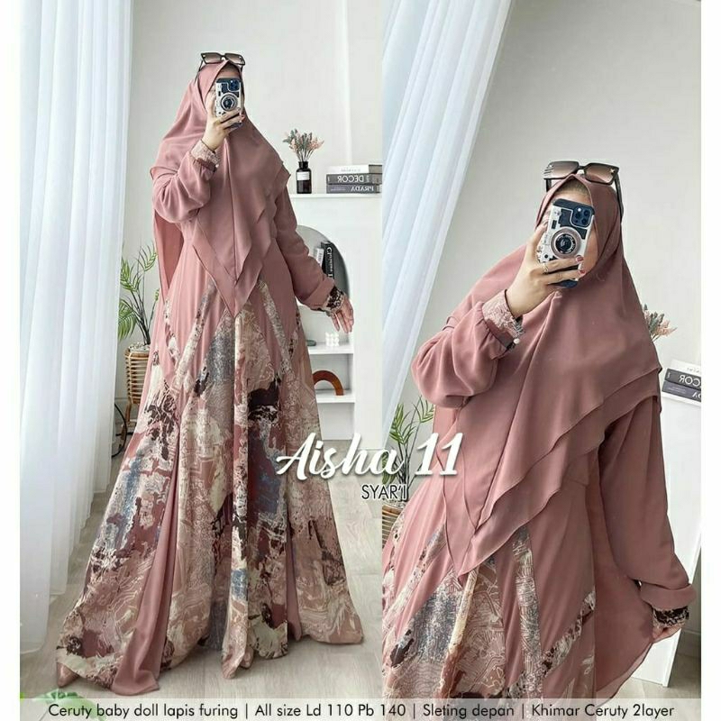 GAMIS PESTA MEWAH ELEGAN AISHA 11 SYARI SET HIJAB / GROSIR BUSANA SURABAYA