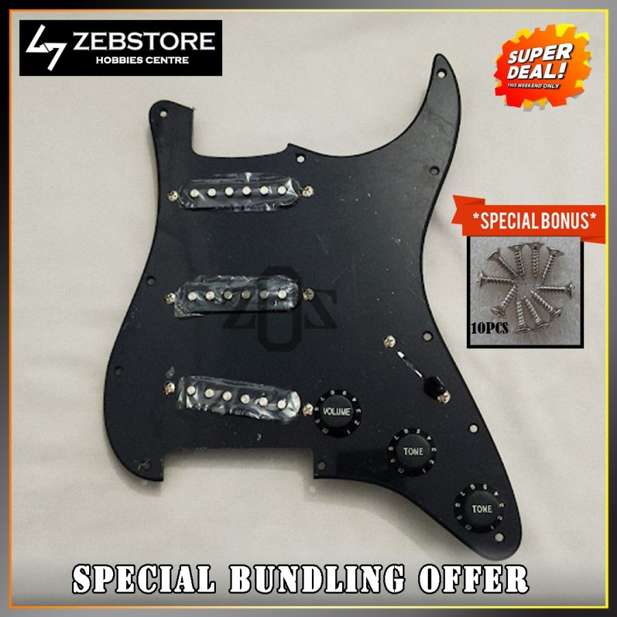Pickguard Pickup Gitar Electric Squier Stratocaster SSS Wiring Black