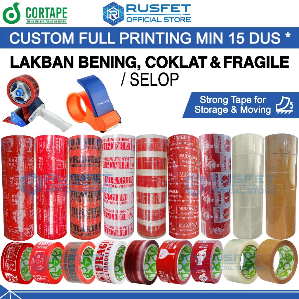 

Lakban Bening Coklat Fragile Isolasi Stiker Opp Tape Perekat Termurah Premium CORTAPE RUSFET CORX /SELOP