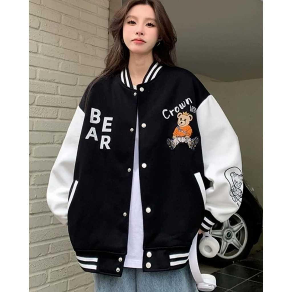 TERBARU JAKET VARSITY BASEBALL - CROWN BEAR JACKET - VARSITY KOREAN STREET STYLE