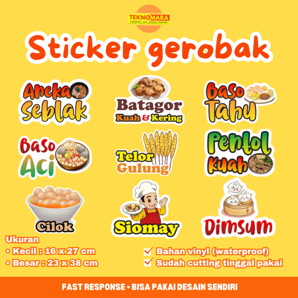 

Part 2 - Sticker Kaca Gerobak / Etalase Aneka Seblak | Batagor | Baso Tahu | Baso Aci | Telor Gulung | Pentol Kuah | Cilok | Siomay | Dimsum | Sop Buah | Kebab | Burger | Martabak | Ice Cream