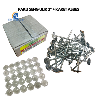 Paket Per 30 Pcs Paku Seng Ulir 3" Inch 7.5cm MUMS + Karet Asbes Bening Transparan / Karet Seng Seal
