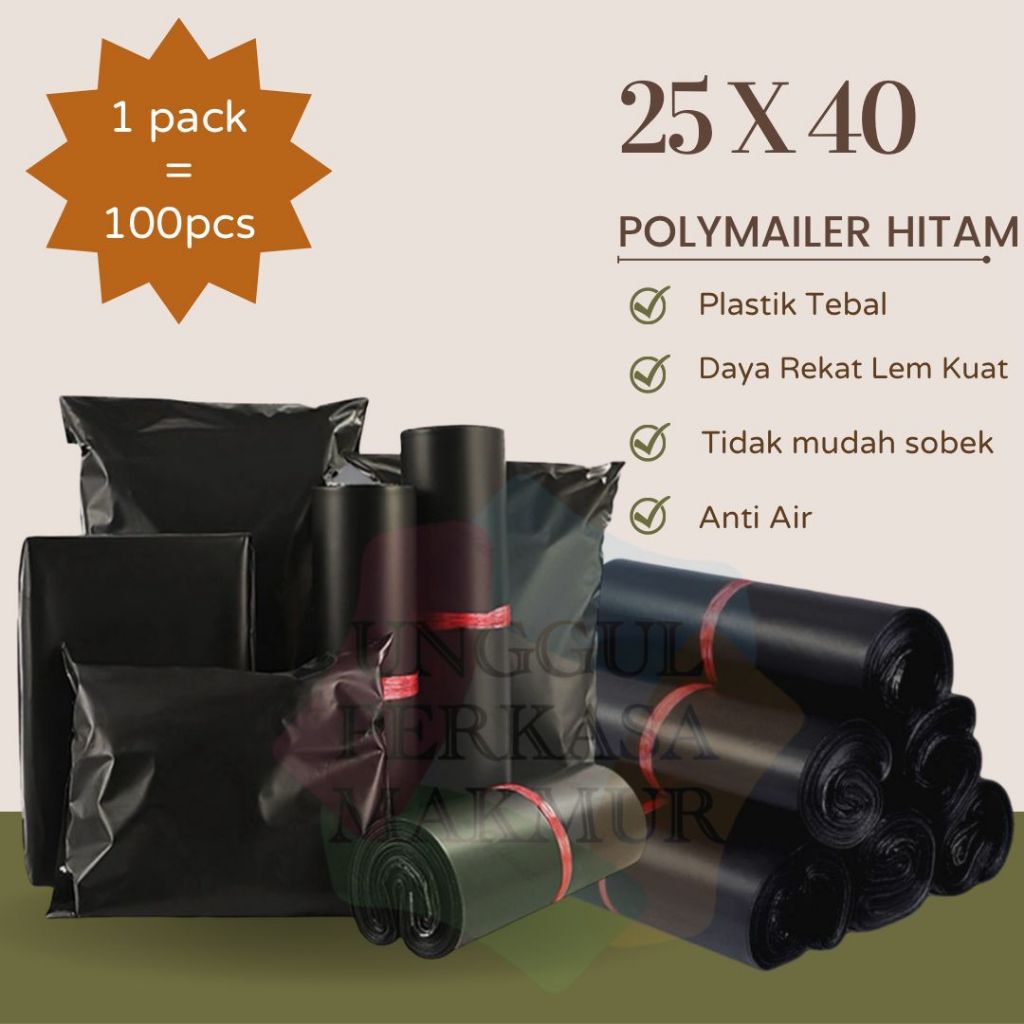 

Plastik POLYMAILER Black 25 x 40 Kantong Packing Lem Polimailer Hitam
