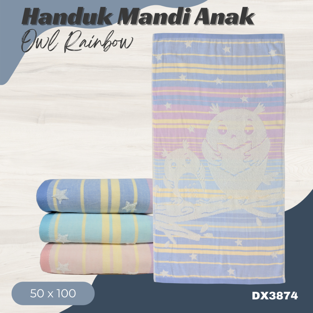 [ Handuk Centre ] Handuk Mandi 50x100cm Motif Owl Rainbow by Dixon || DX3874