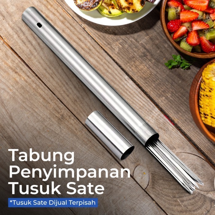 Tabung Tempat Wadah Penyimpanan Tusuk Sate BBQ Stainless Steel 35cm