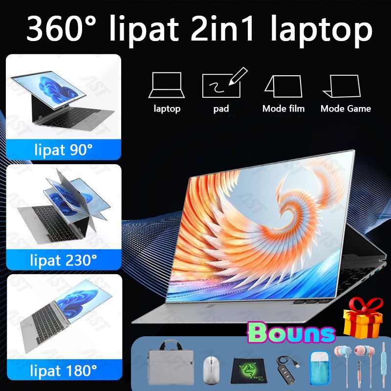 AST laptop 2 in 1 touchscreen ORI Intel N95 RAM16g+512gb ssd 14"180°lipat Edit/Code/Design Windows11