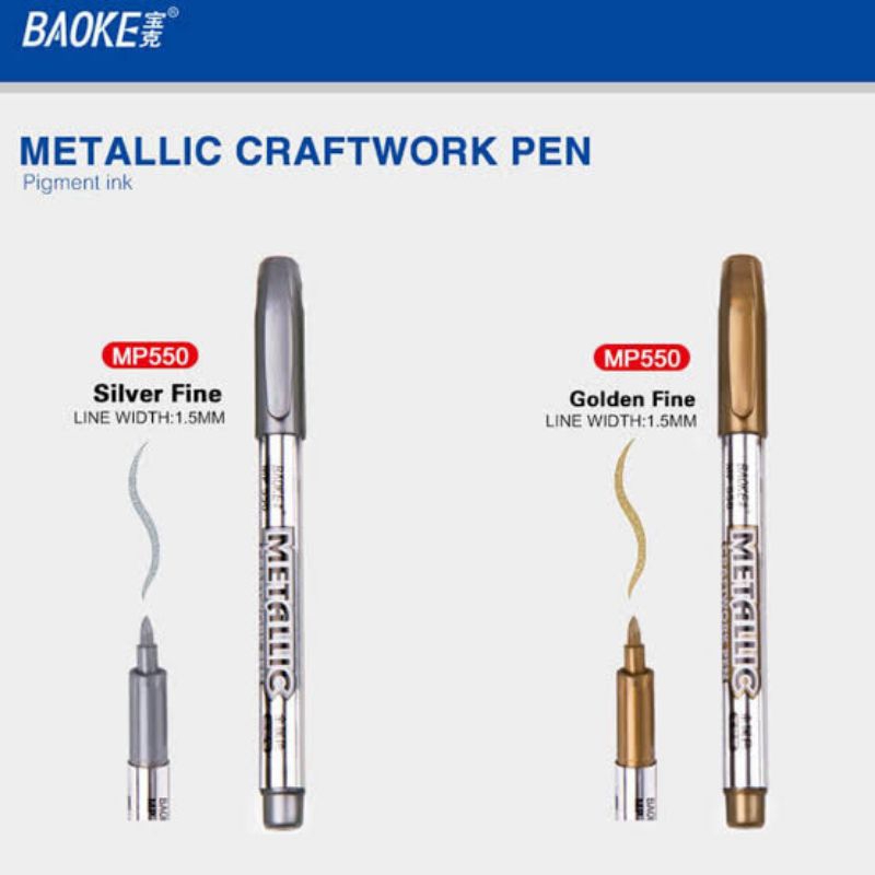 

BAOKE MP550 METALLIC GOLD SILVER PERMANENT MARKER SPIDOL EMAS PERAK PERMANEN