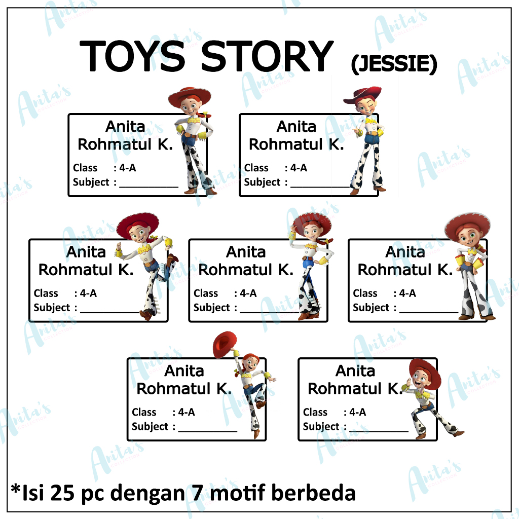 

25 pc STIKER NAMA BUKU PELAJARAN ANAK SEKOLAH tema TOYS STORY - JESSIE | CUSTOM NAMA DAN KELAS