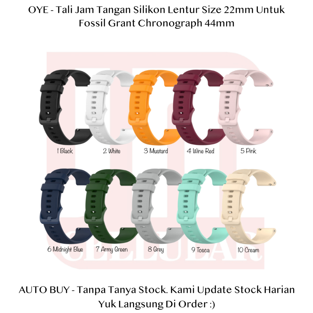 OYE 22mm Strap Fossil Grant Chronograph 44mm - Tali Jam Tangan Silikon Rubber Karet Pria Wanita