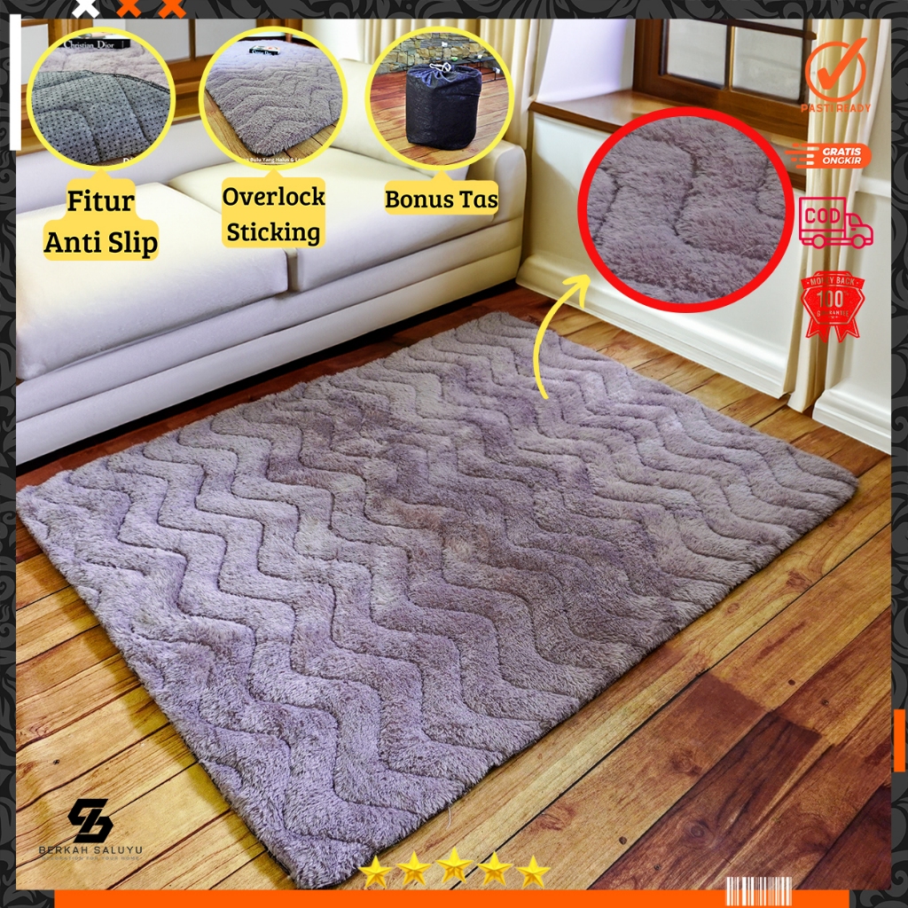 Karpet bulu Quilting anti slip premium mewah lembut dan empuk area karpet ukuran 200x160 anti rontok