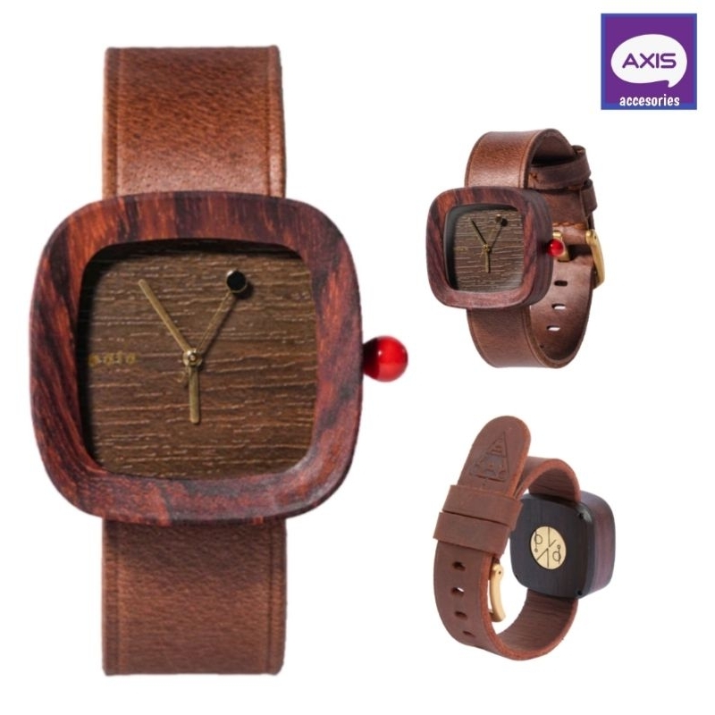 Axis accesories - Jam tangan kayu tali kulit casual analog pria wanita unisex cokelat JT1E