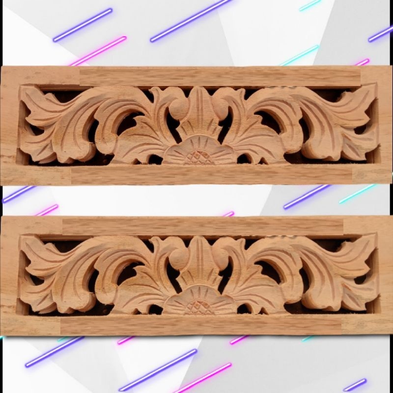 Kepingan Ukir Loster Mahkota Bunga Ventilasi Lubang Angin Kayu Mahoni