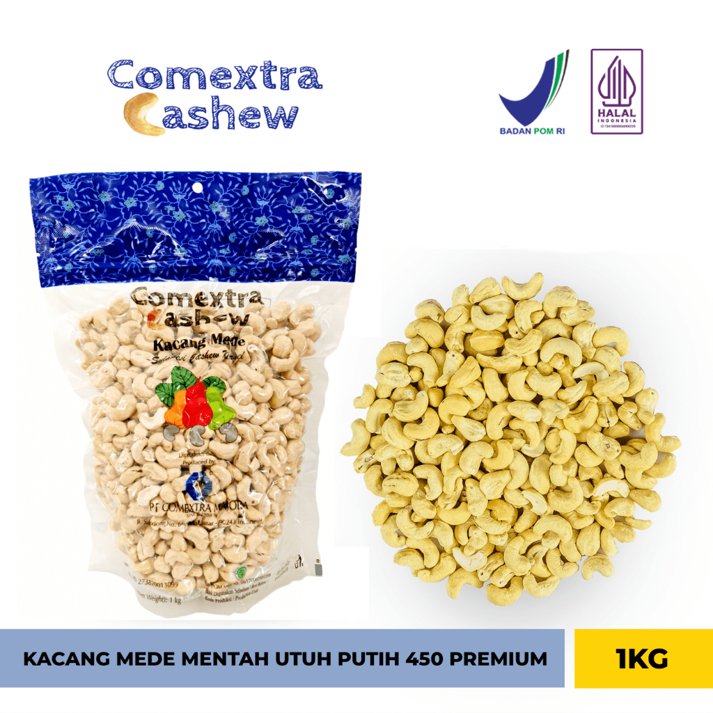 

Kacang Mede Comextra Mentah Utuh Putih 450 Premium 1 Kg - Cashew Mete Mente