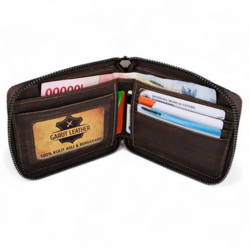 Dompet Resleting Pria/Wanita Kulit Asli Garut