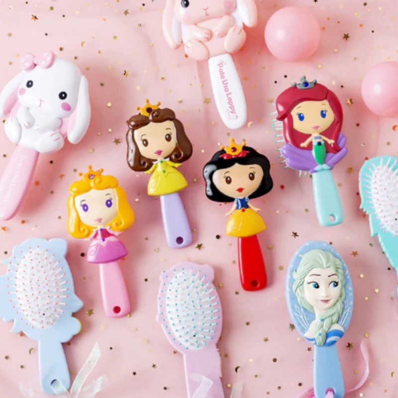 baru bisa COD sisir anak perempuan 3D oval bulat karakter princess disney rabbit aurora ariel frozen