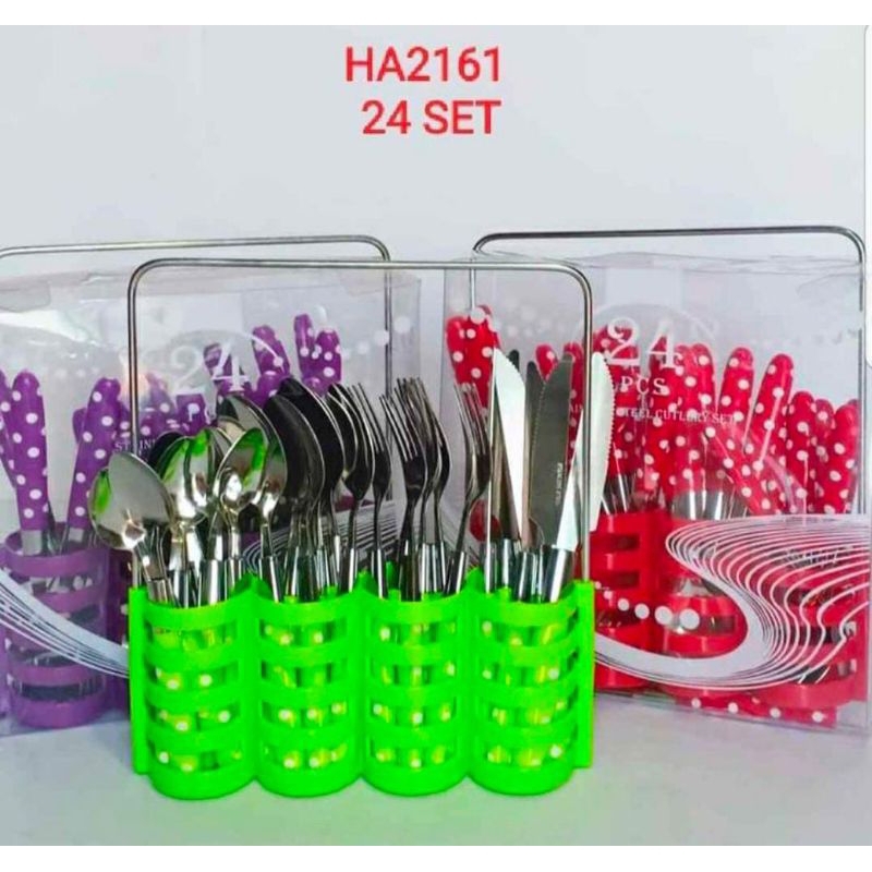 SENDOK POLKADOT SET ISI 24PCS BIRU/PINK/HIJAU