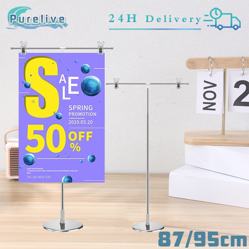 

1 Set Adjustable Poster Stand Stainless Stand Promosi Toko Telescopic
