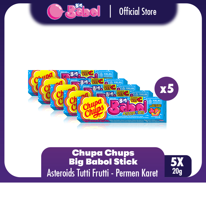 

Chupa Chups Big Babol Asteroids Crunchy Stick 20g - Permen Karet Rasa Buah (Tutti Semangka Bluberi) (5pcs)