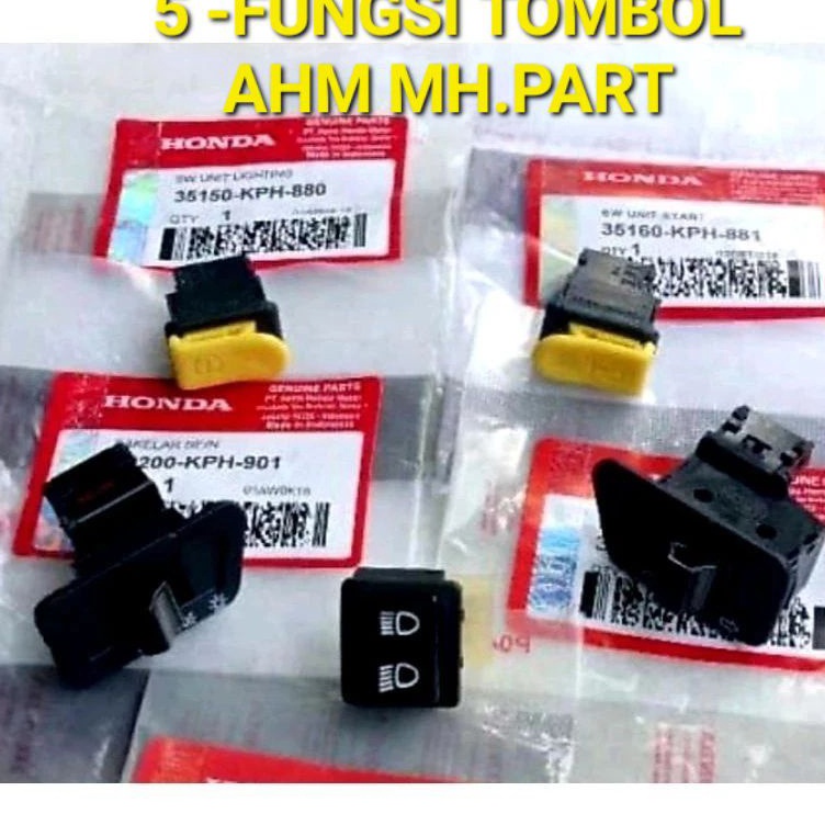 Hemat TOMBOL SAKLAR SET 5pcs fungsiTOMBOL STATER KLAKSON SEIN DIM ONOFF LAMPU BEAT KARBU VARIO KARBU