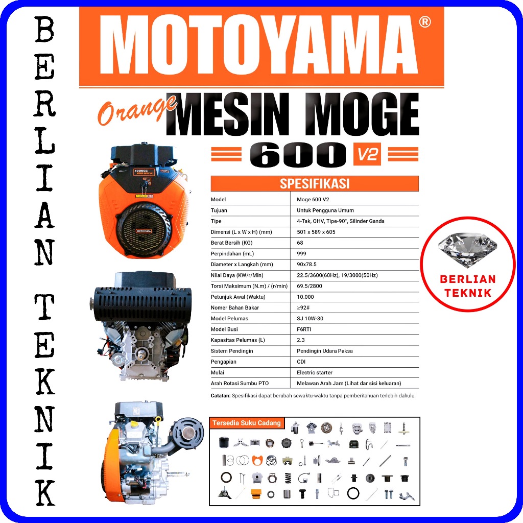 Mesin Penggerak Bensin Twin Engine Gasoline Motoyama Moge 600 V2 Starter