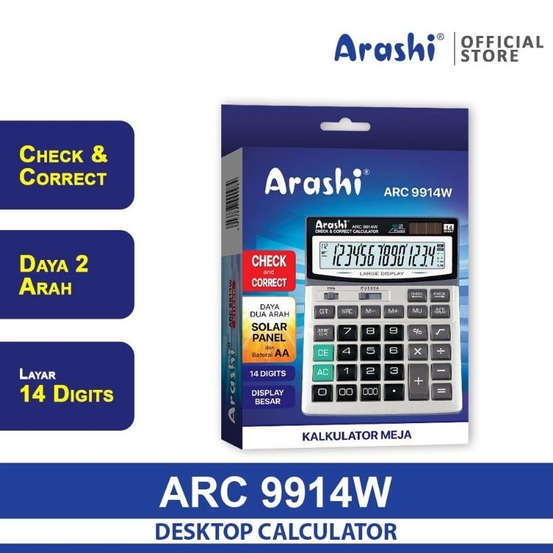 

Desktop Calculator / Kalkulator Meja 14 Digit Arashi ARC 9914W