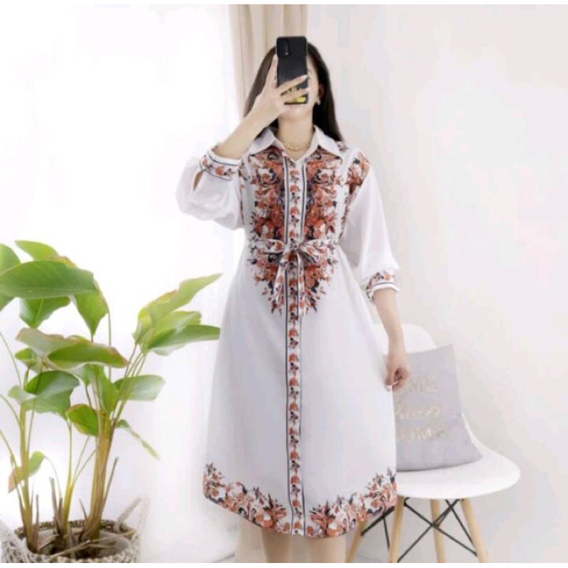 Kemeja Tunik Jumbo Bunga Woolpeach Import#TJ18