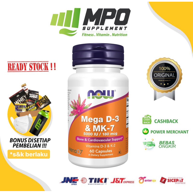 NOW Foods Mega D-3 MK-7 5000 IU 180 mcg (60 caps) D3 MK7 K2 K-2 NOW Mega D-3 MK-7 5000IU 180mcg