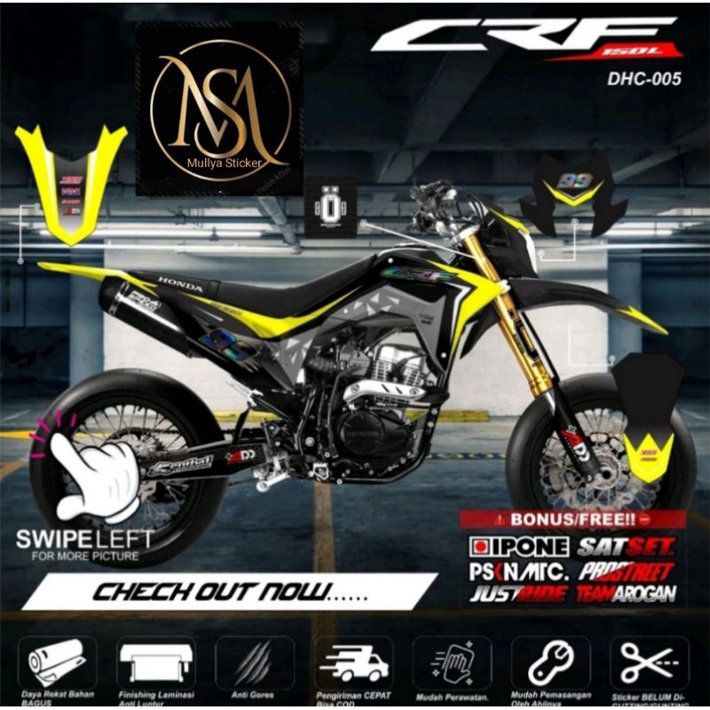 stiker decal CRF150L full body grafis lis kuning