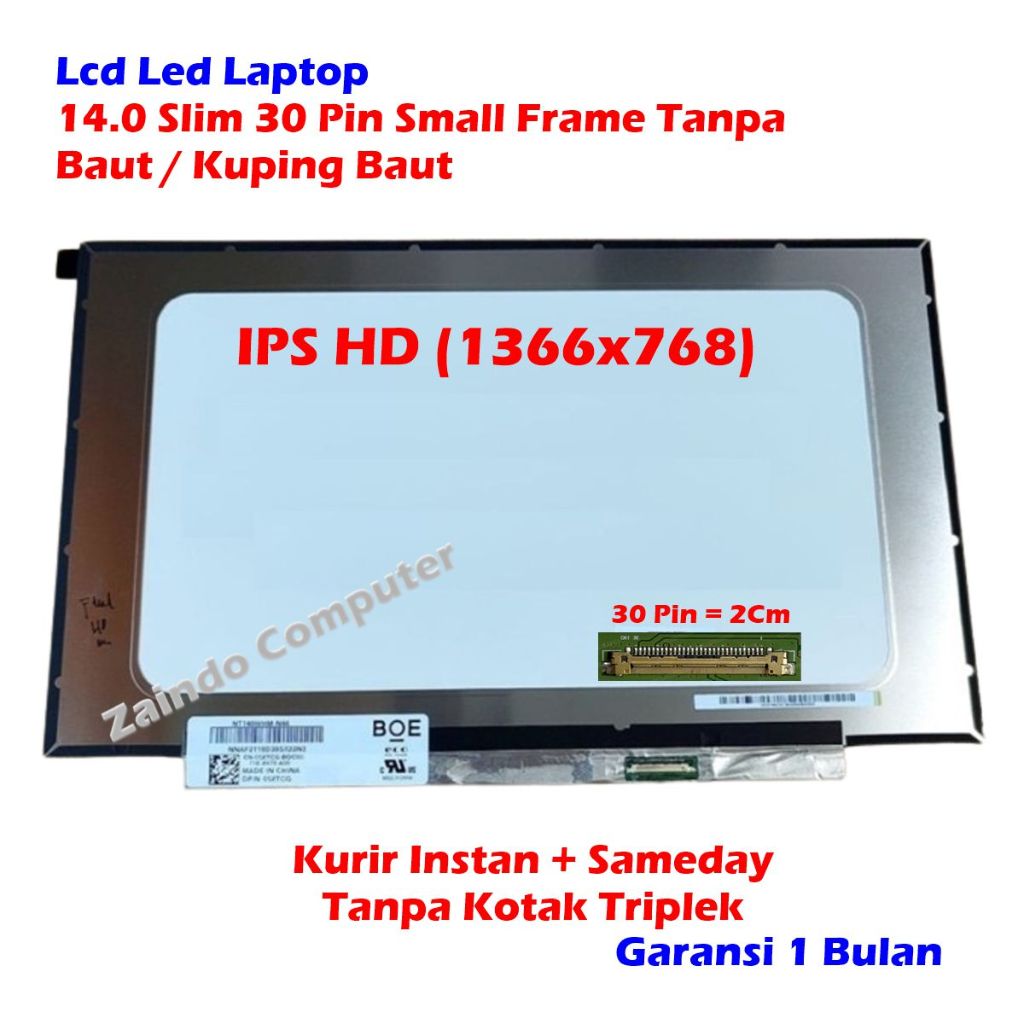 LCD LED LAPTOP 14.0 SLIM 30 PIN SMALL FRAME TANPA BAUT / KUPING BAUT  HP 14-CF 14S-CF 14S-DK NT140WH