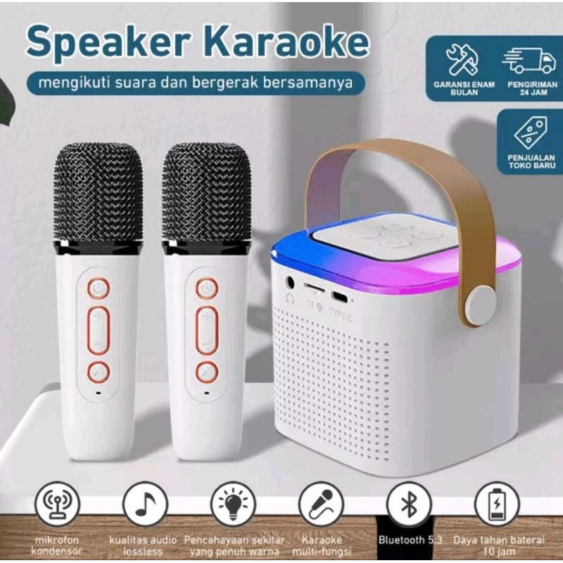 	 Speaker Karaoke 2 Mic 1 Mic Speaker Bluetooth Mini Portable KTV	