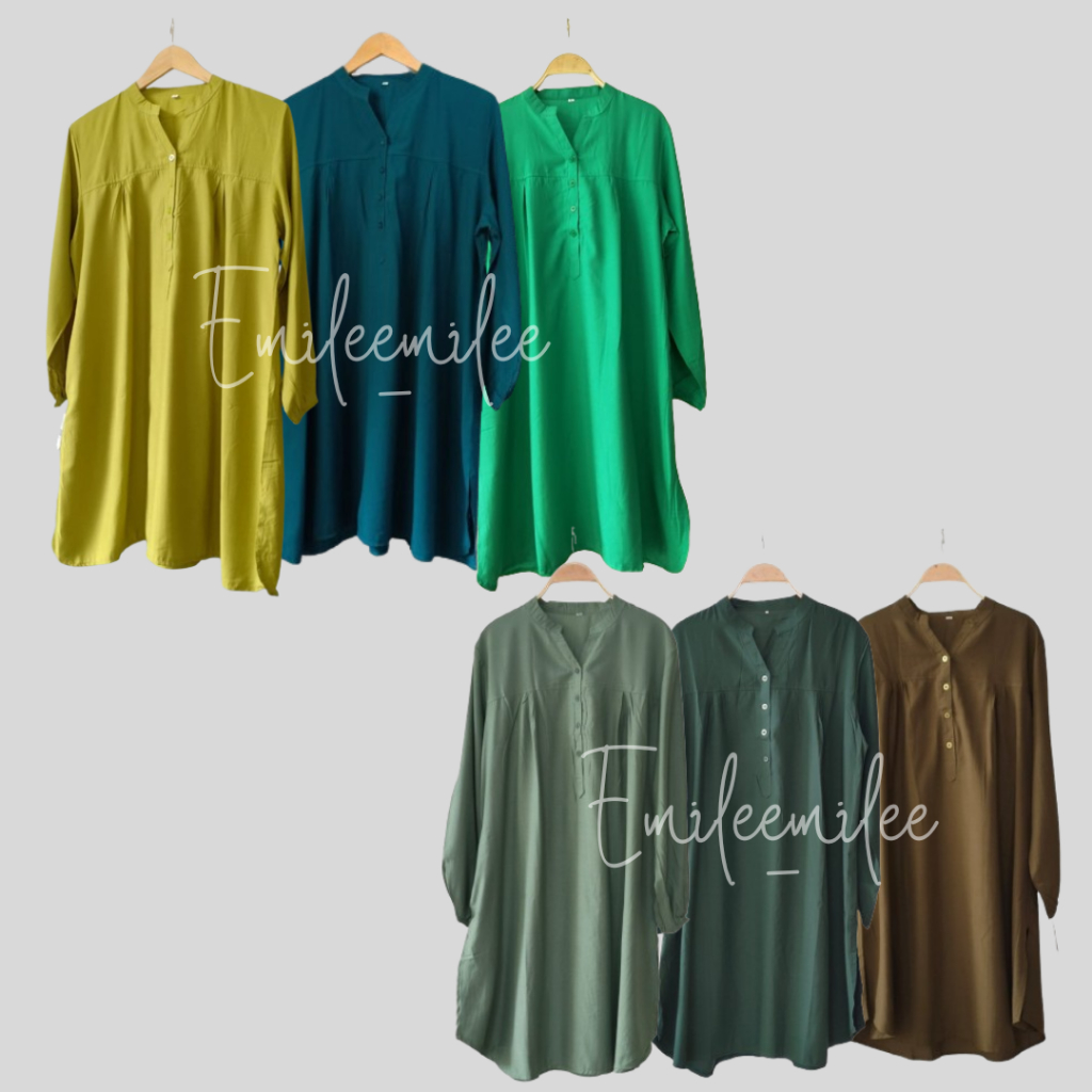 Tunik polos viscose atasan wanita kancing hidup jumbo hijau sage - botol - alpukat - army - mint