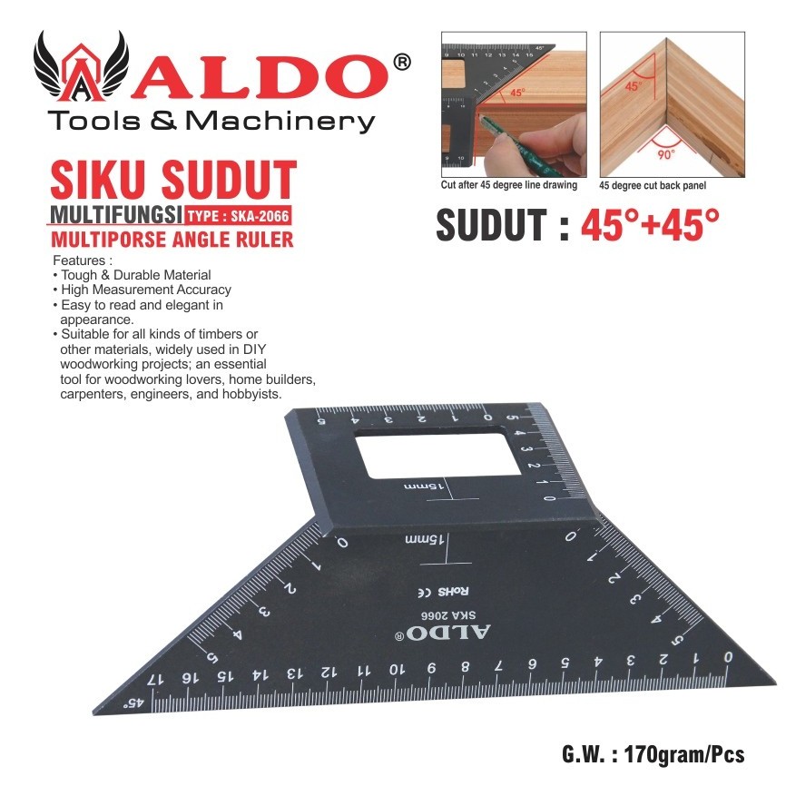 SIKU SUDUT MULTIFUNGSI SUDUT 45 DERAJAT + 45 DERAJAT SKA-2066 / SIKU TUKANG / PENGGARIS POLA / MULTI