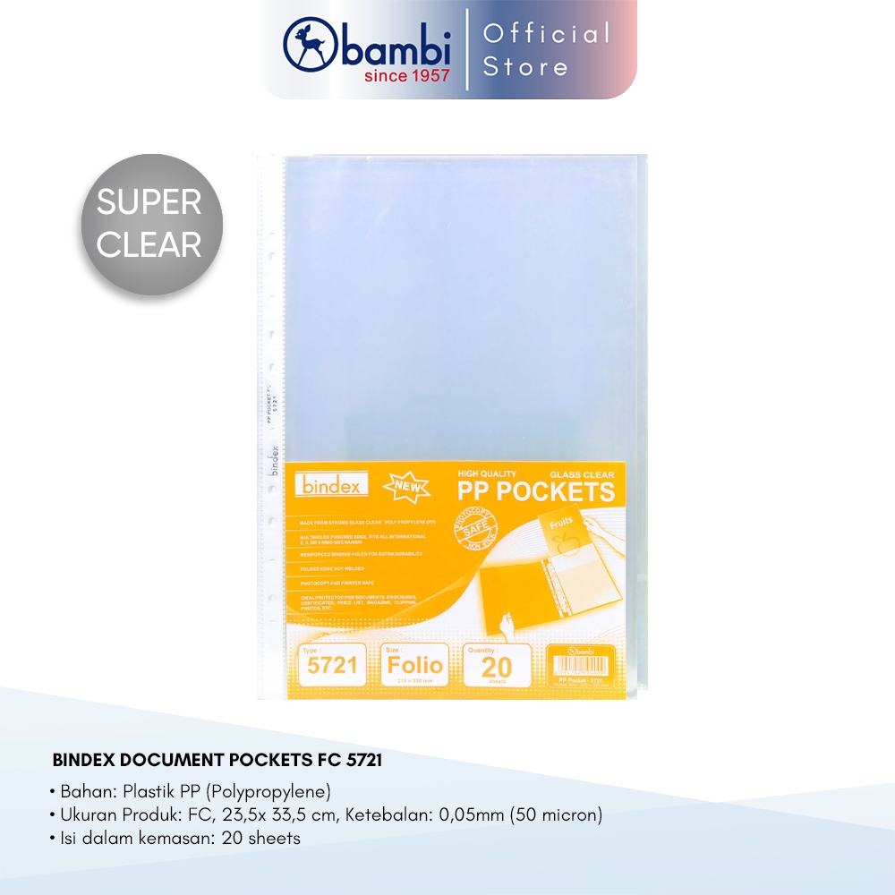 

Bindex Document Pocket Transparant Sleeve Folio Tebal 0.05 mm kode 5721