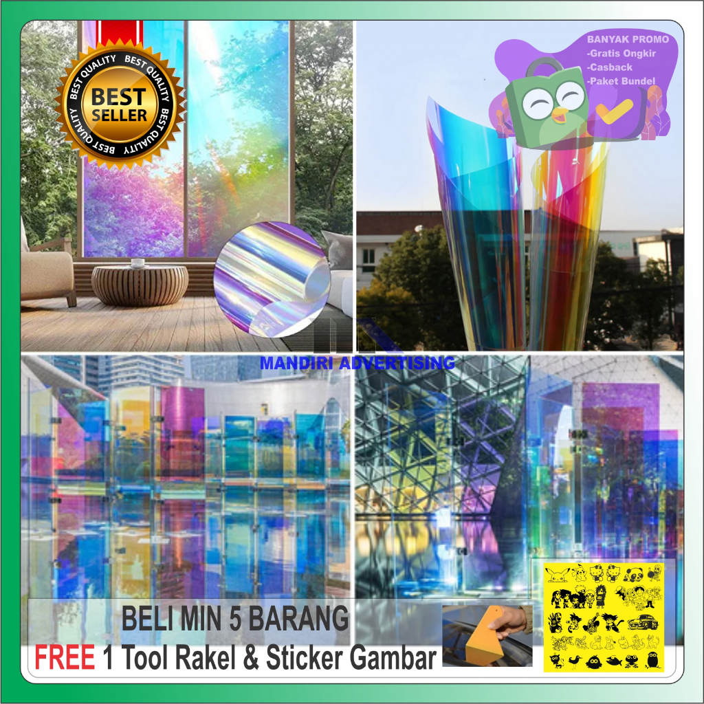 sticker kaca film pelangi/Kacaflim mobil/kacafilm gedung/Glassfilm rainbow 1 ply/kacafilm bunglon/ka